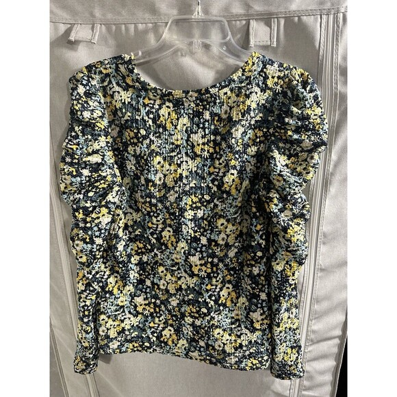 Loft Blouse Women's Medium Smocked Colorful Floral Artsy Long Sleeve Shirt‎ Top - Picture 7 of 7
